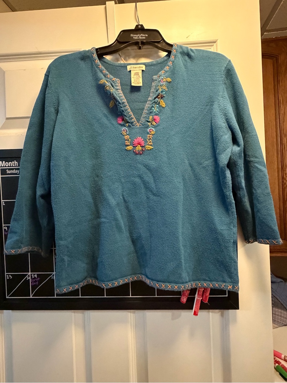 St. John's Bay Teal Embroidered V-Neck Sweater